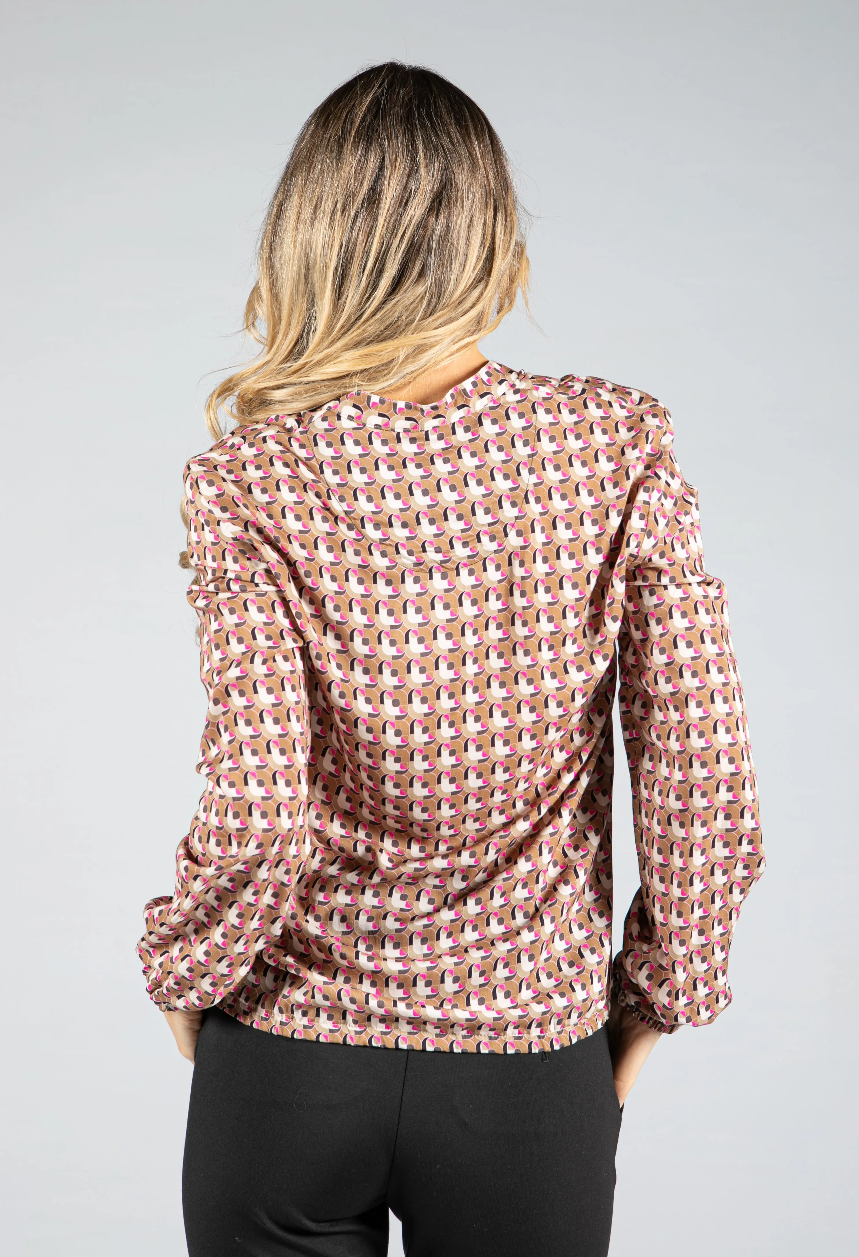 Abstract Pattern V-Neck Blouse -1