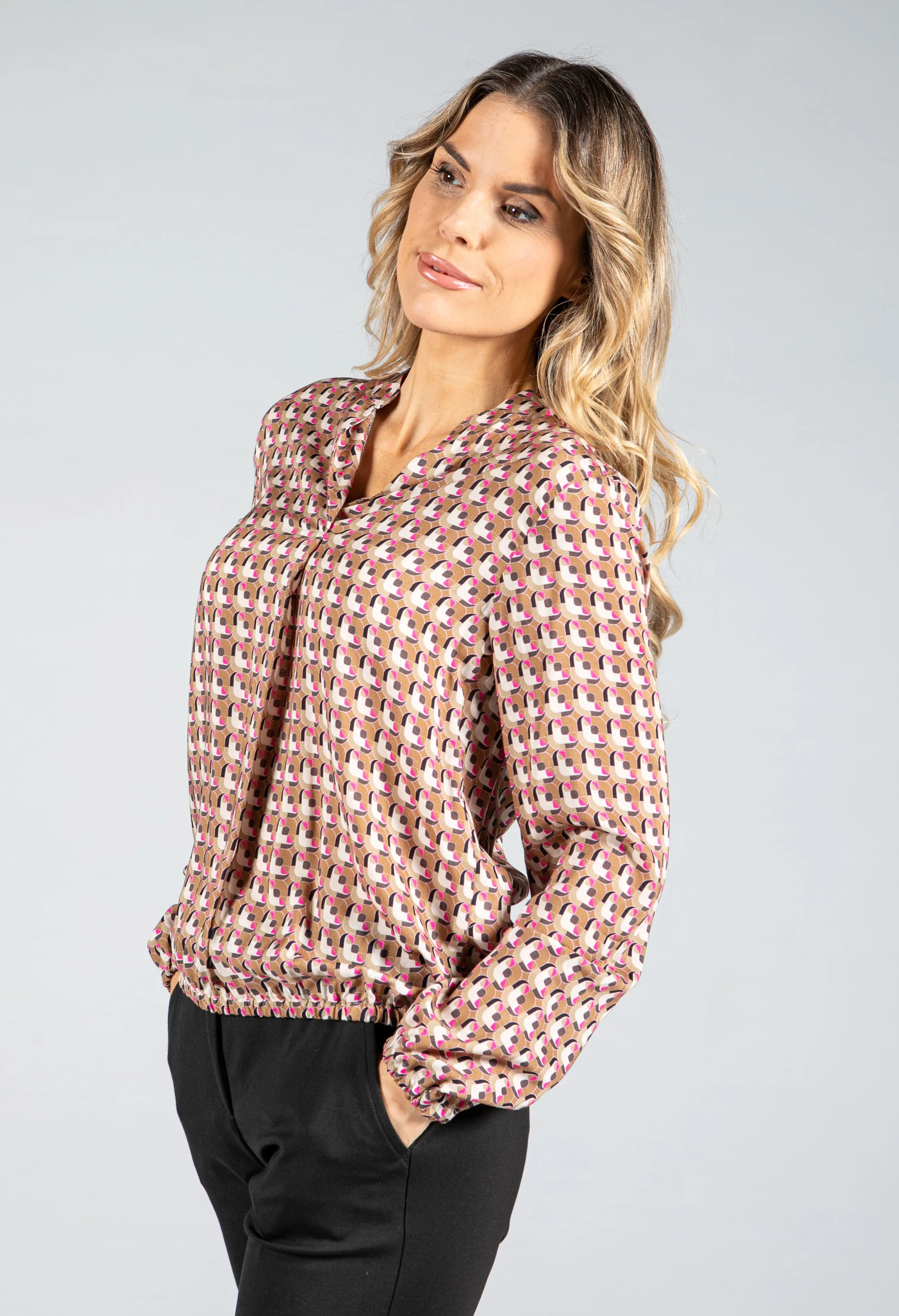 Abstract Pattern V-Neck Blouse -1