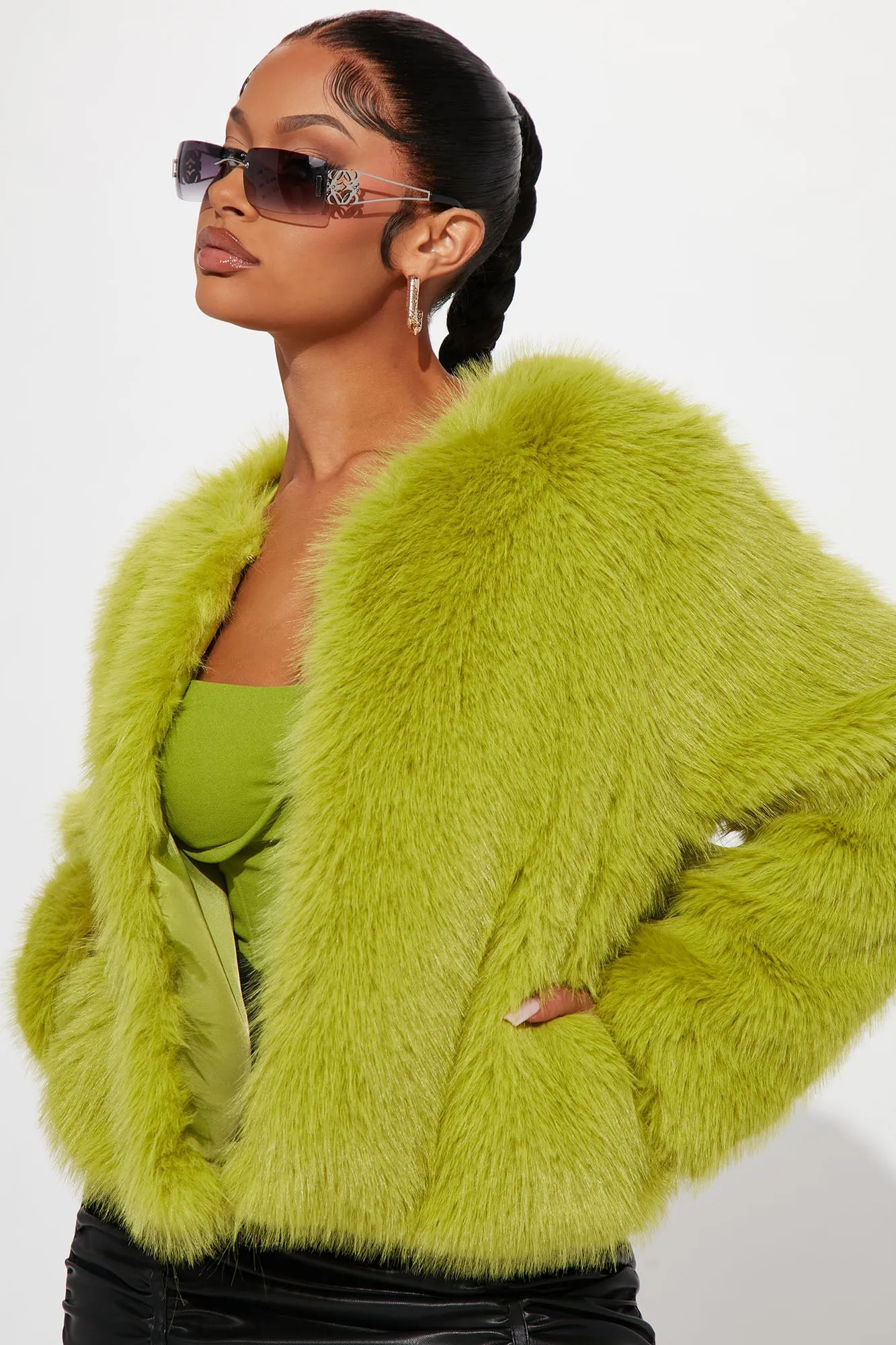 Always Together Faux Fur Jacket - Chartreuse