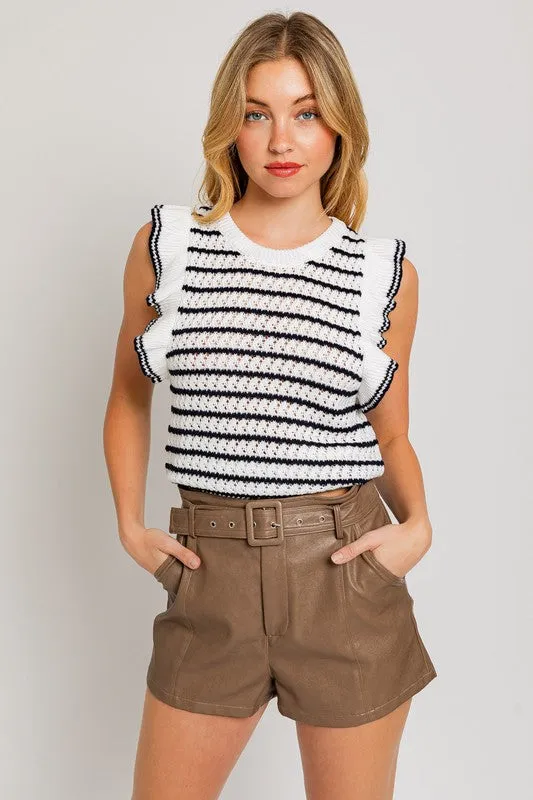 Andi Ruffle Sleeve Stripe Knit Tank