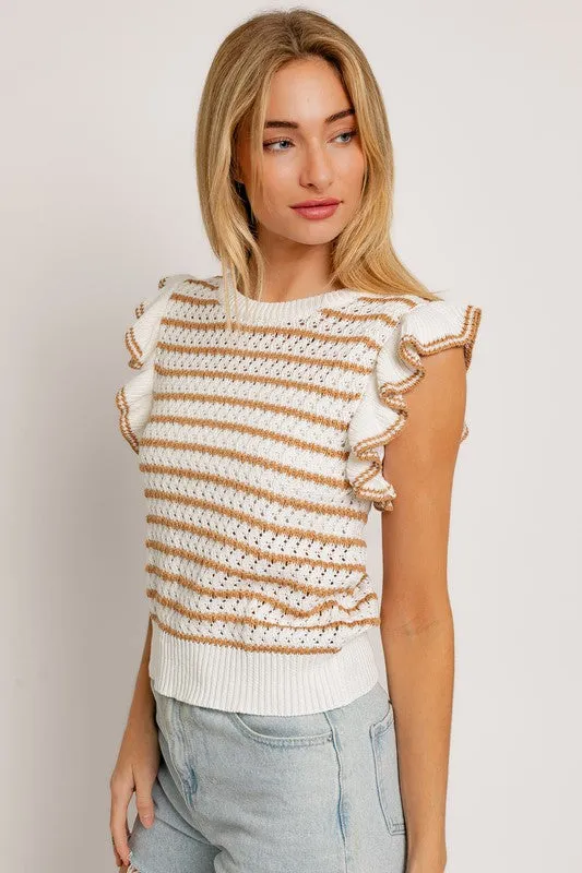 Andi Ruffle Sleeve Stripe Knit Tank