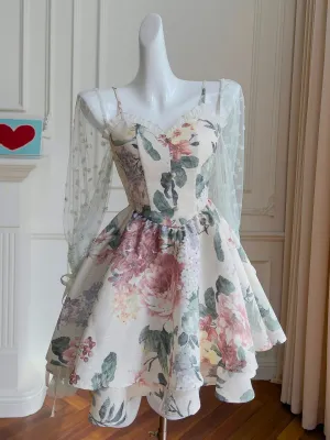 Beautiful Floral Long Sleeve Short Prom Dress Elegant Homecoming Dresses #lko022