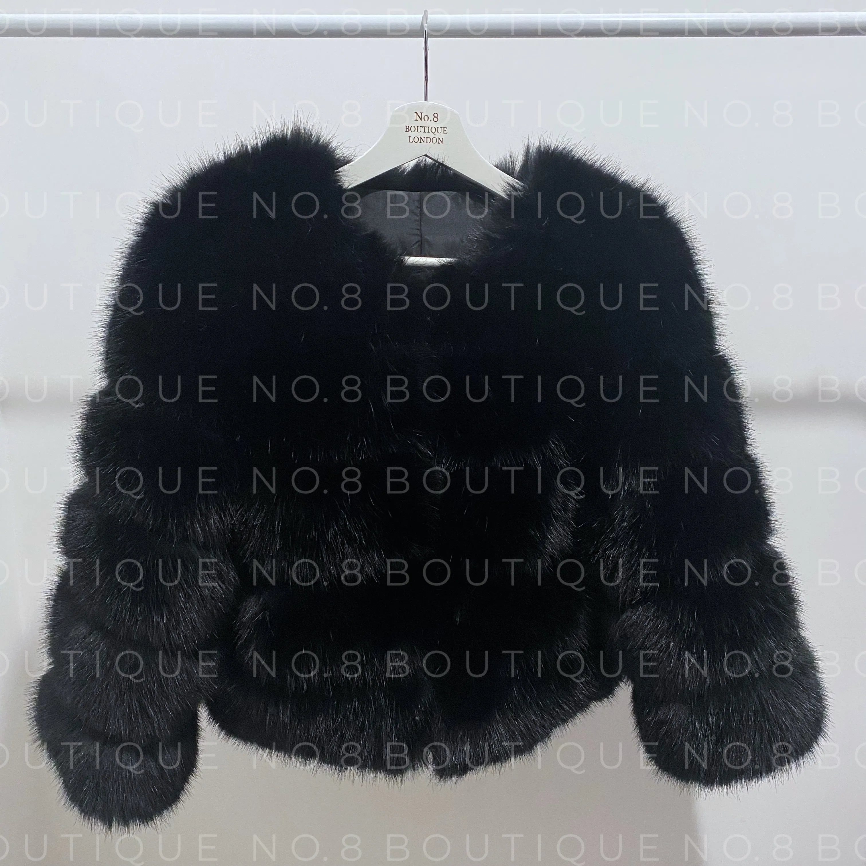 Black Faux Fur Jacket With 5 Rows