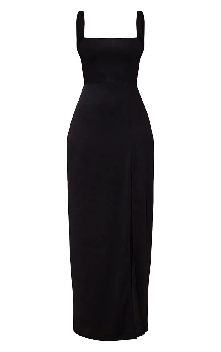 Black Straight Neck Maxi Dress