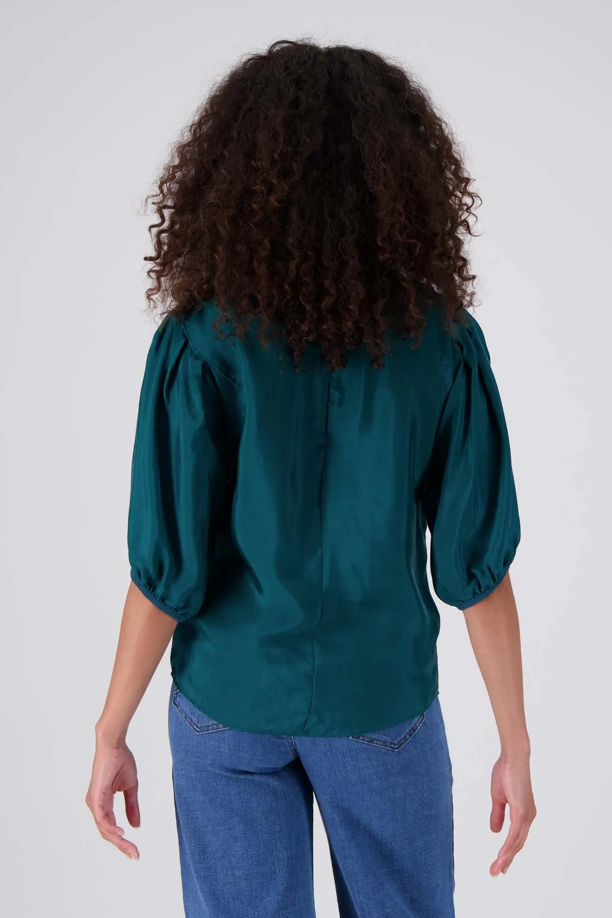 Bordeaux Blouse Teal in Cupro Twill