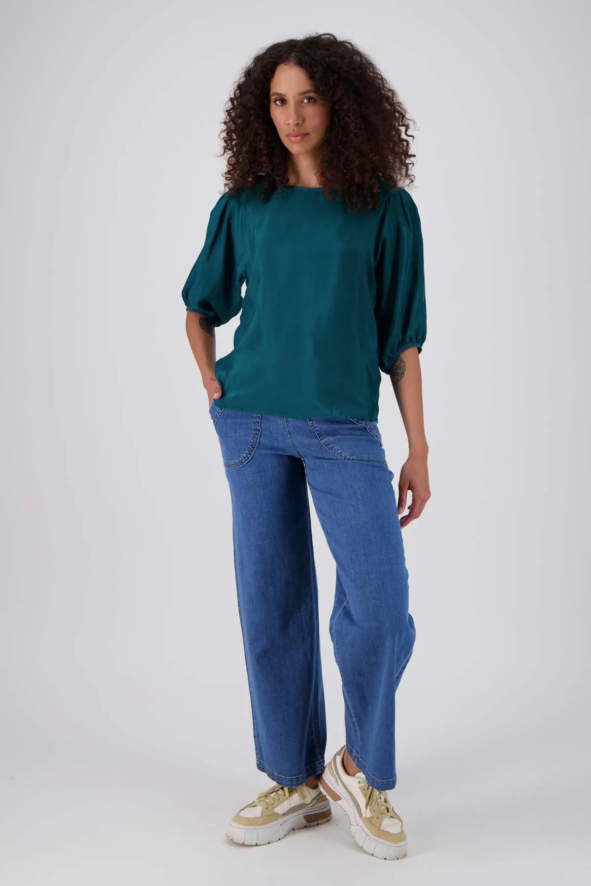 Bordeaux Blouse Teal in Cupro Twill