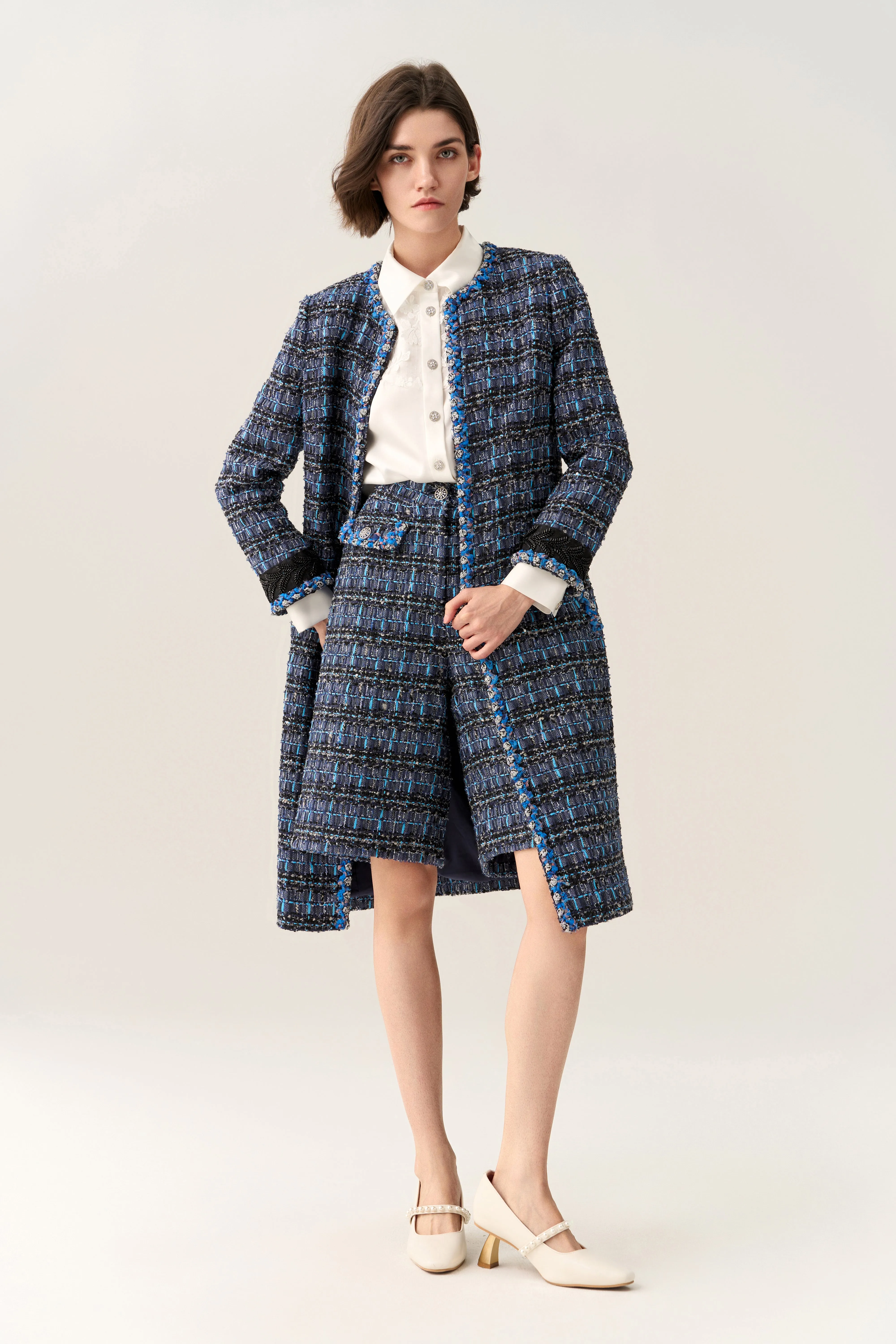 Checker Tweed Maxi Coat