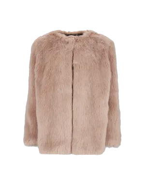 collarless faux-fur coat