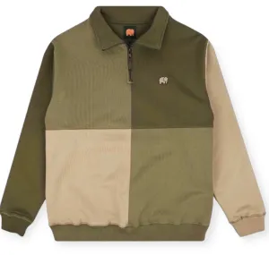 Color Block Olive Crew Neck Jacket