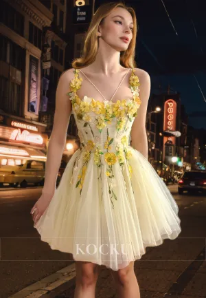 Cute & Charming Flower Straps Square Appliques A-Line Party Homecoming Dress