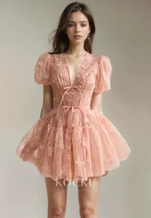 Cute & Charming V-Neck Short sleeves Party Homecoming Dress