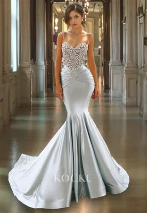 Elegant & Luxurious Rhinestone Mermaid Spaghetti Straps Evening Party Prom Dress