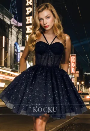 Elegant & Luxurious Spaghetti Straps Halter A-Line Sparkly Party Homecoming Dress