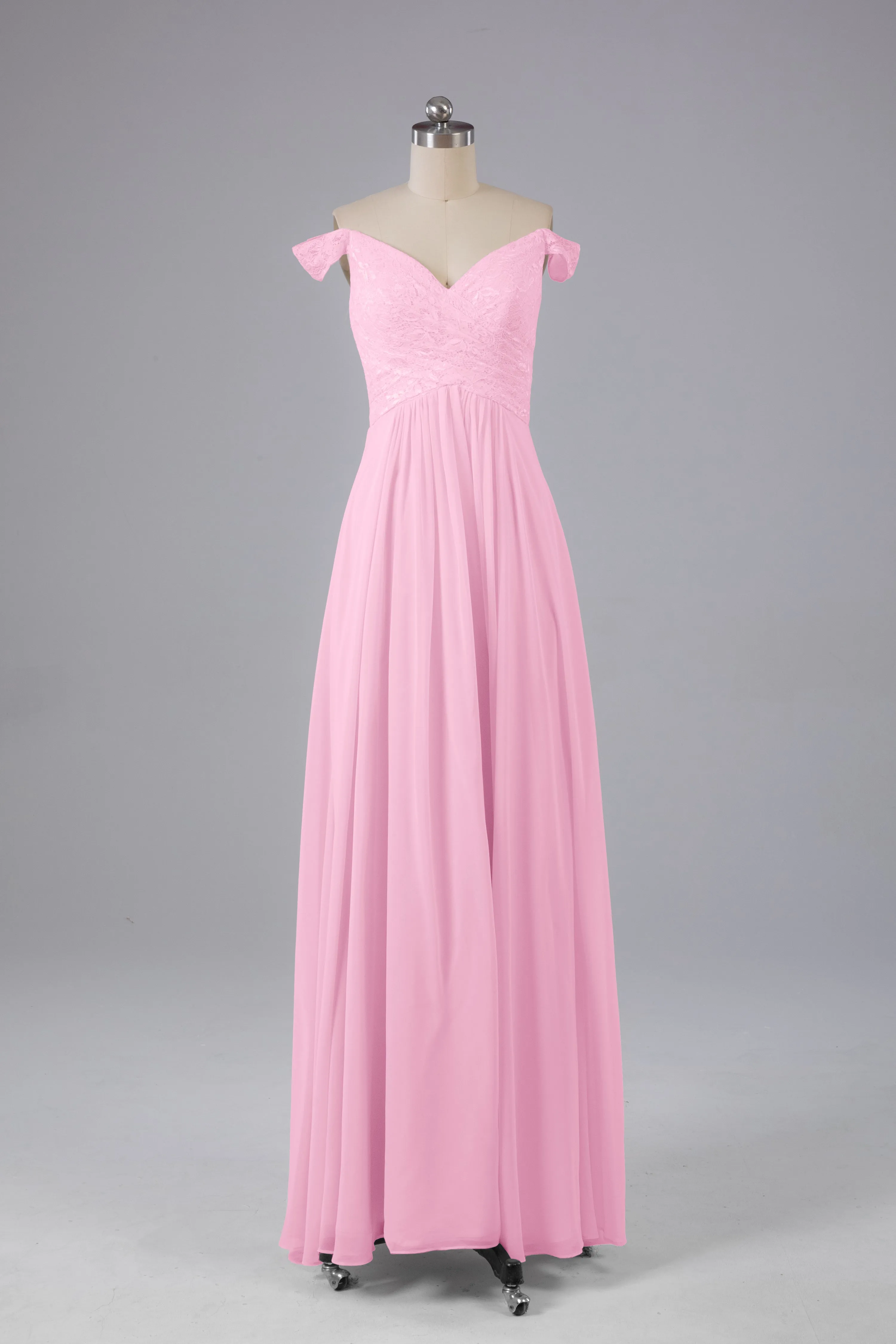 Elegant Chiffon Off The Shoulder Open Back Long Bridesmaid Dresses