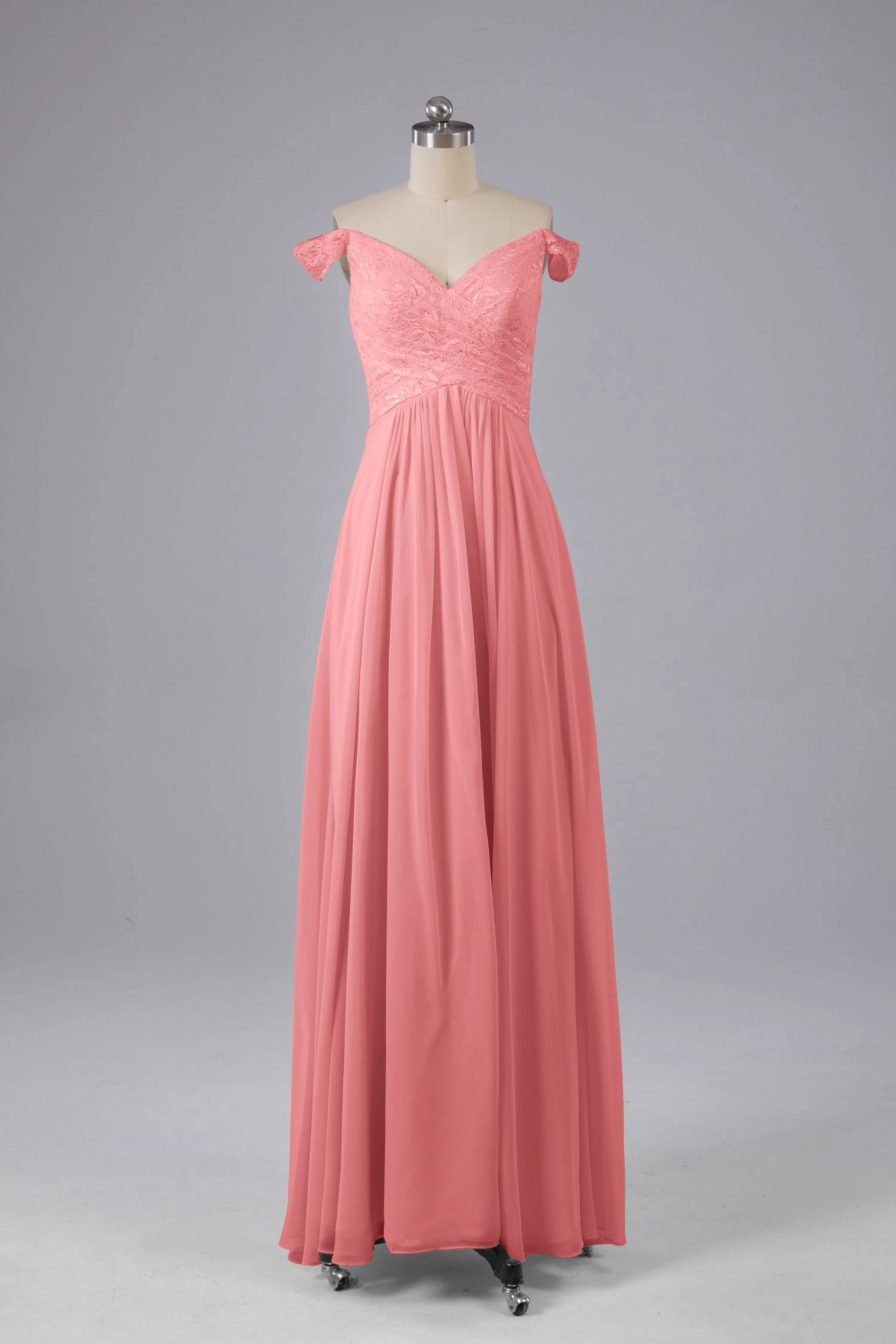 Elegant Chiffon Off The Shoulder Open Back Long Bridesmaid Dresses