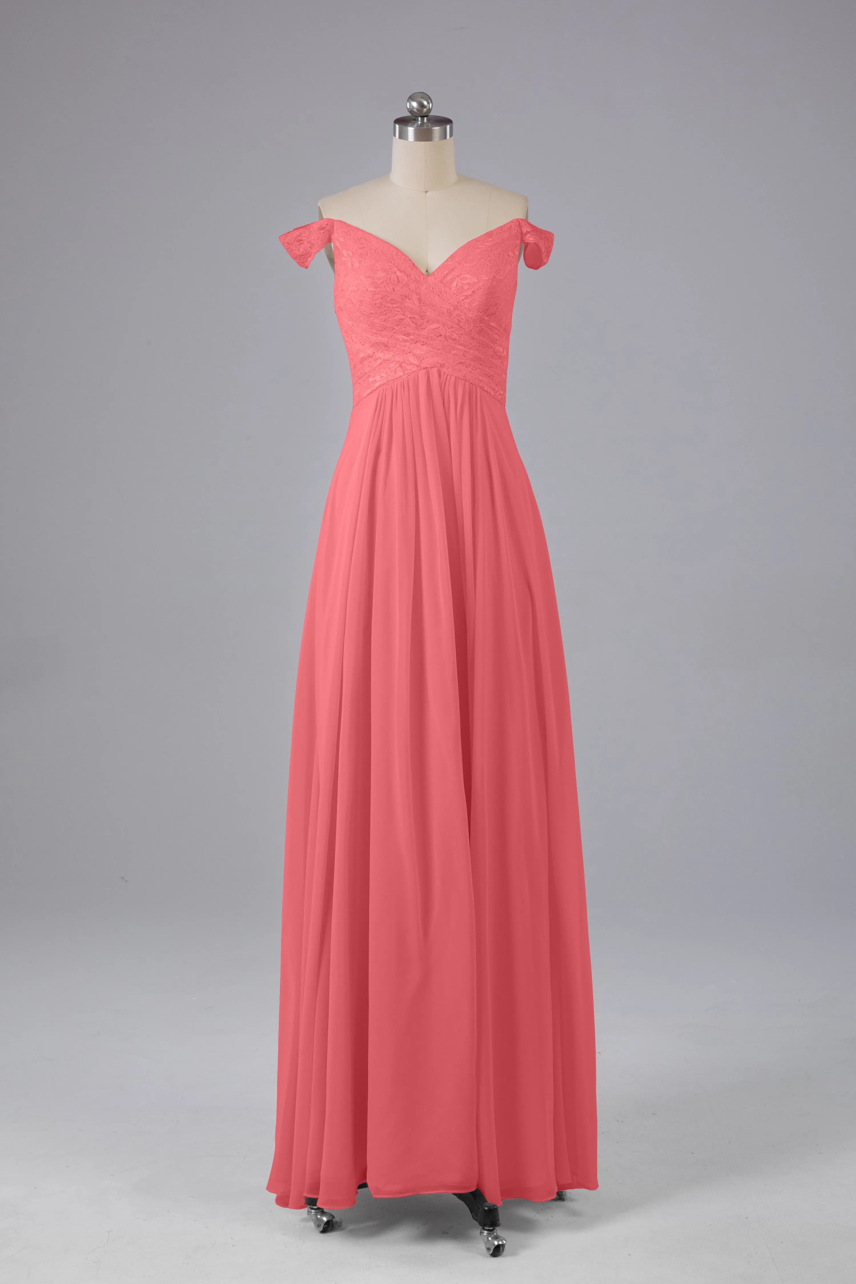 Elegant Chiffon Off The Shoulder Open Back Long Bridesmaid Dresses