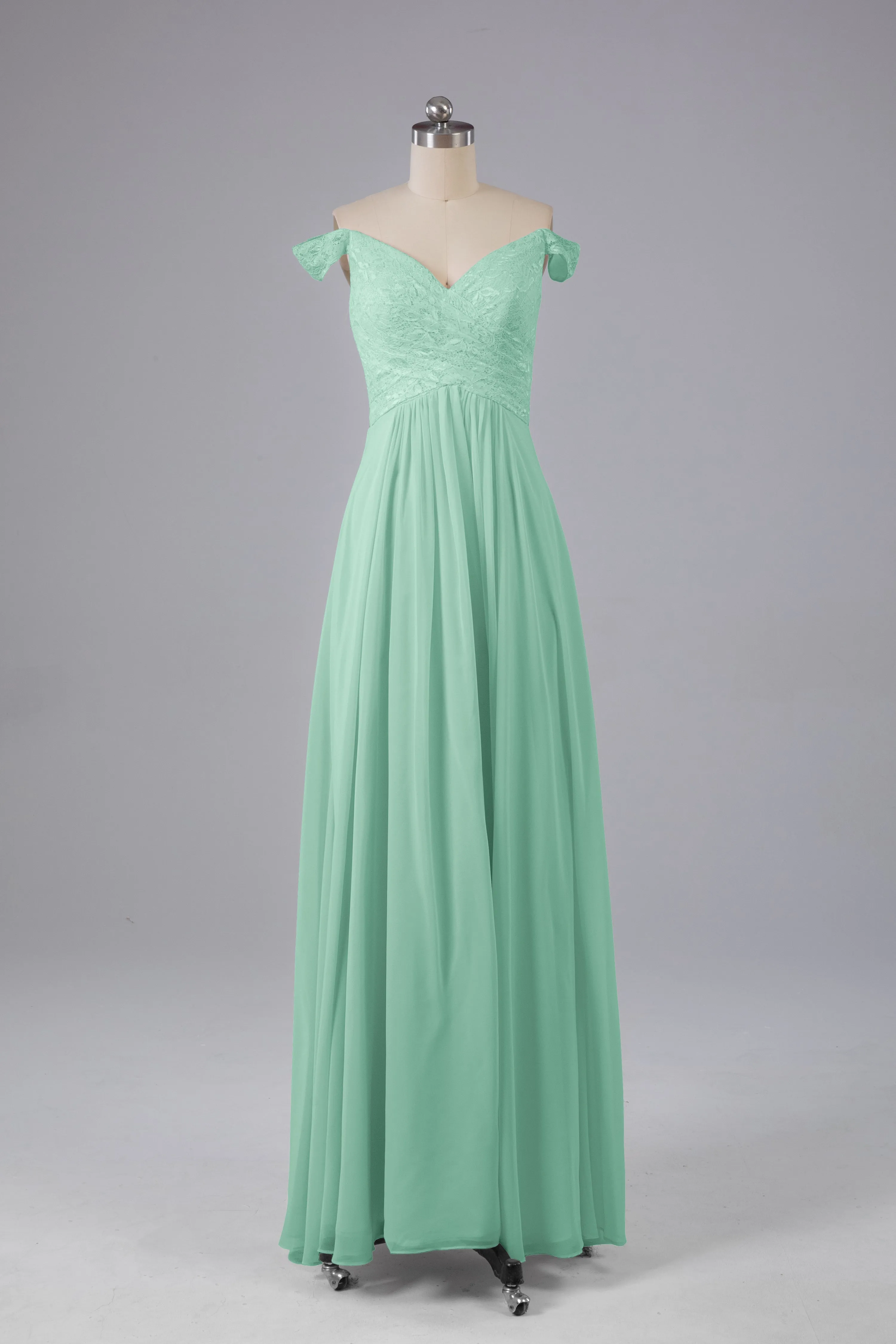 Elegant Chiffon Off The Shoulder Open Back Long Bridesmaid Dresses