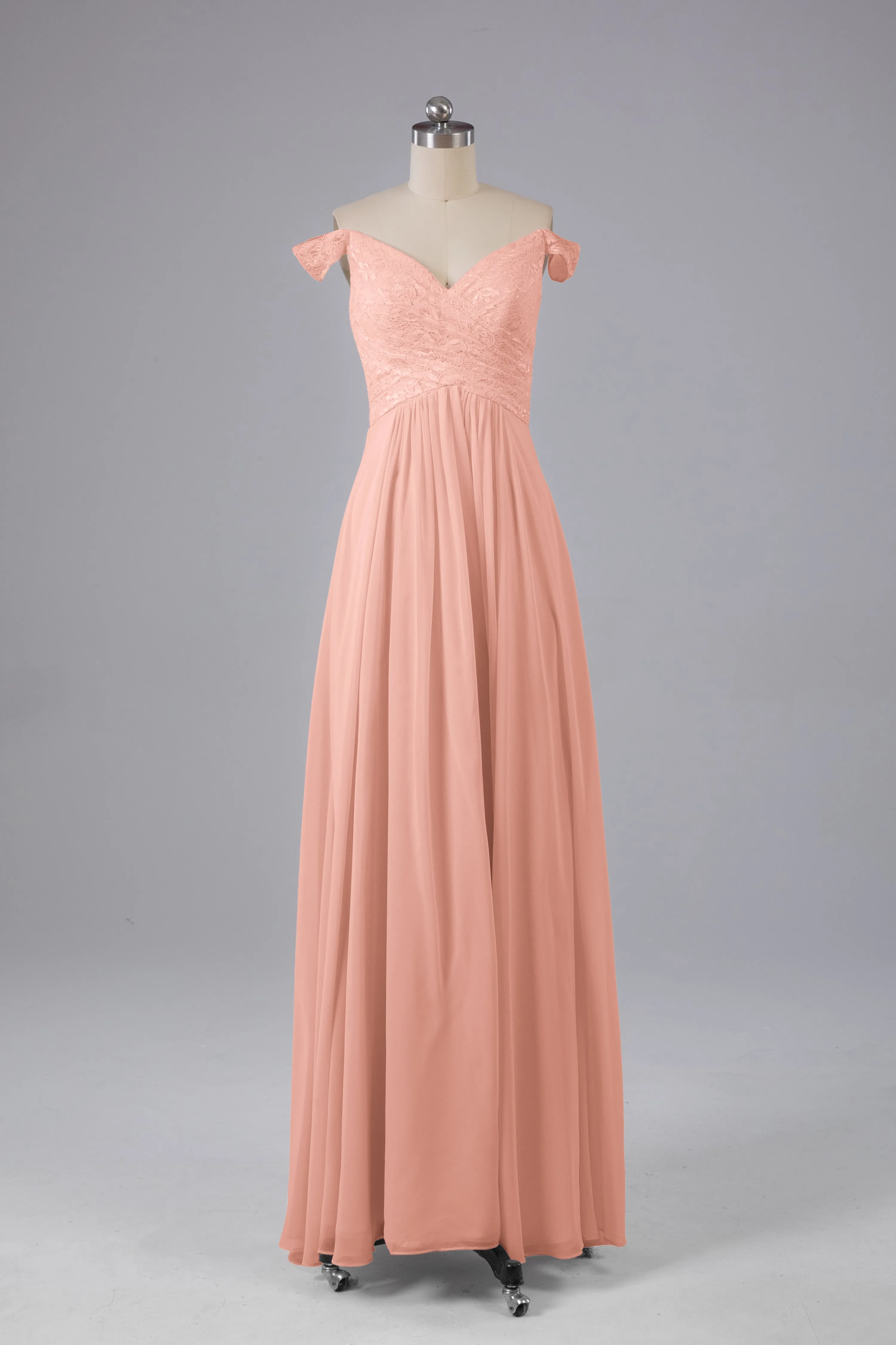 Elegant Chiffon Off The Shoulder Open Back Long Bridesmaid Dresses