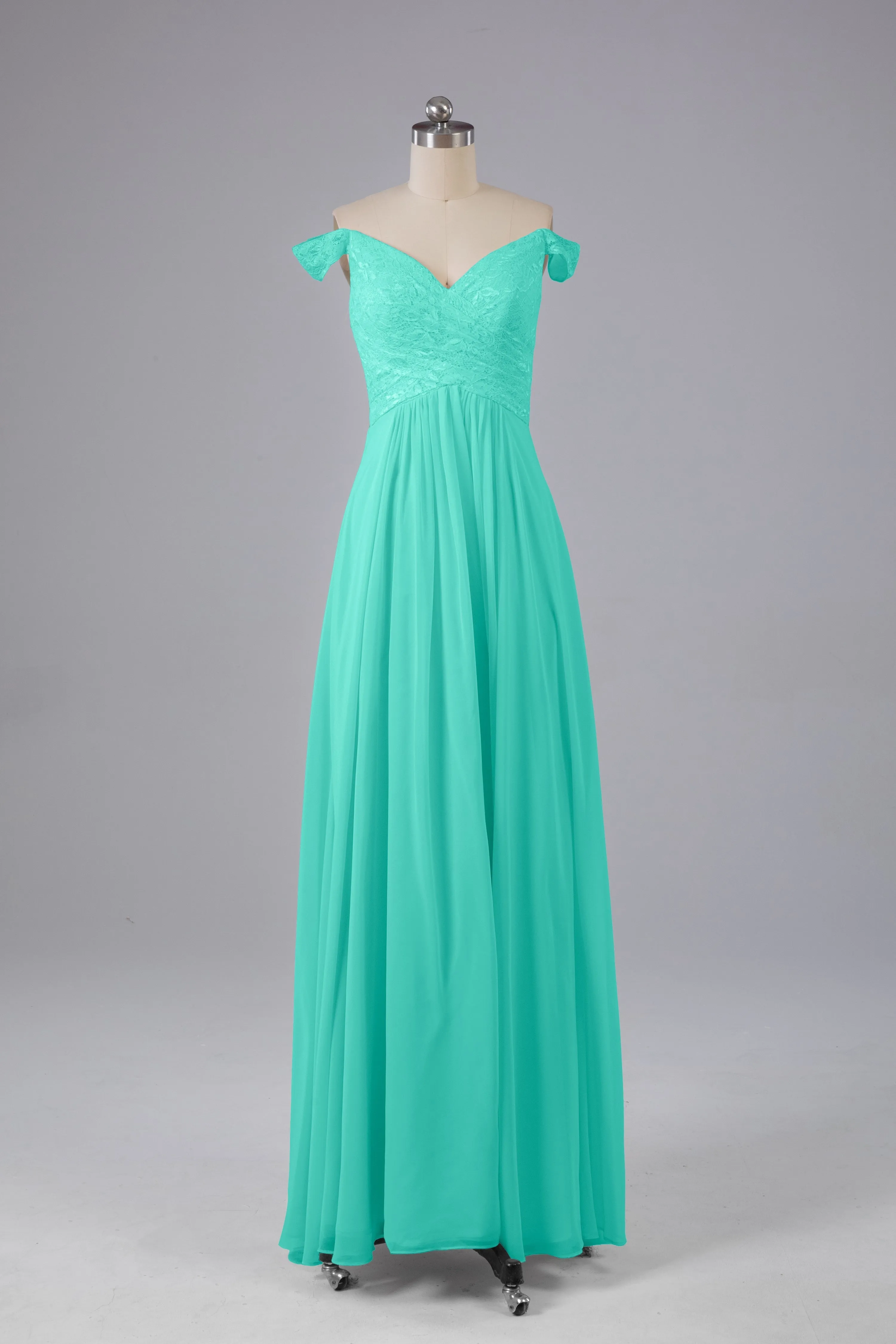 Elegant Chiffon Off The Shoulder Open Back Long Bridesmaid Dresses