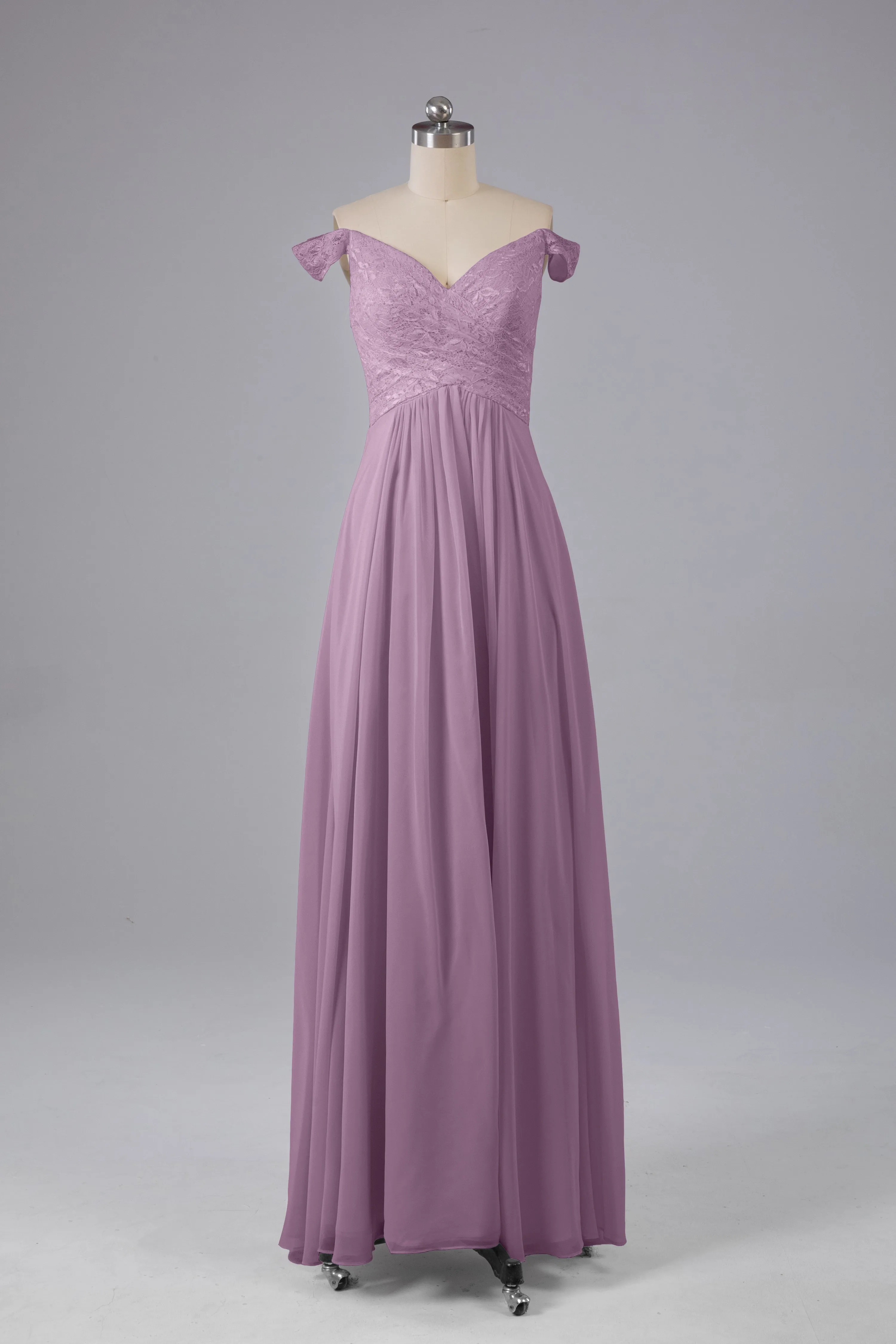 Elegant Chiffon Off The Shoulder Open Back Long Bridesmaid Dresses