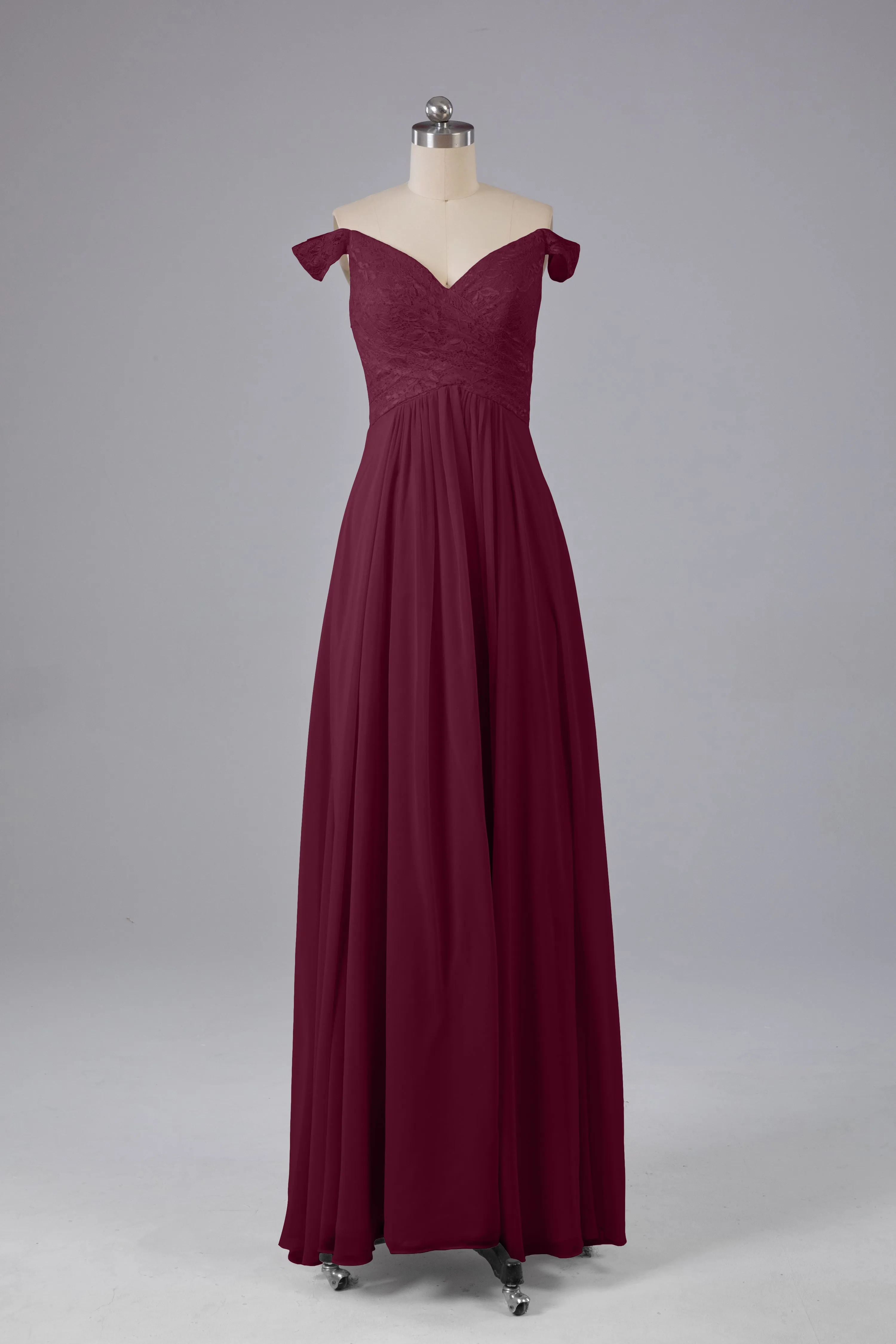 Elegant Chiffon Off The Shoulder Open Back Long Bridesmaid Dresses