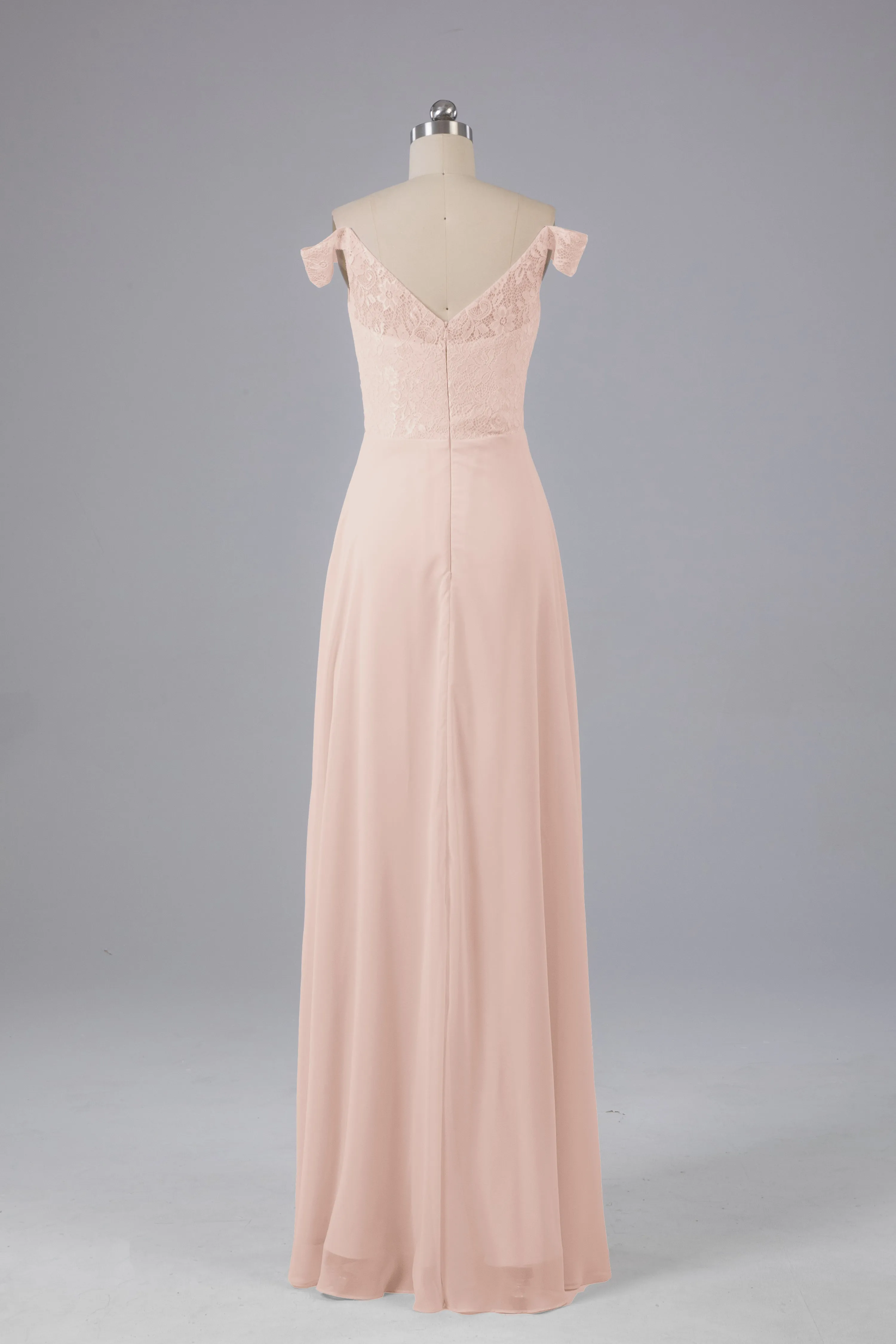 Elegant Chiffon Off The Shoulder Open Back Long Bridesmaid Dresses