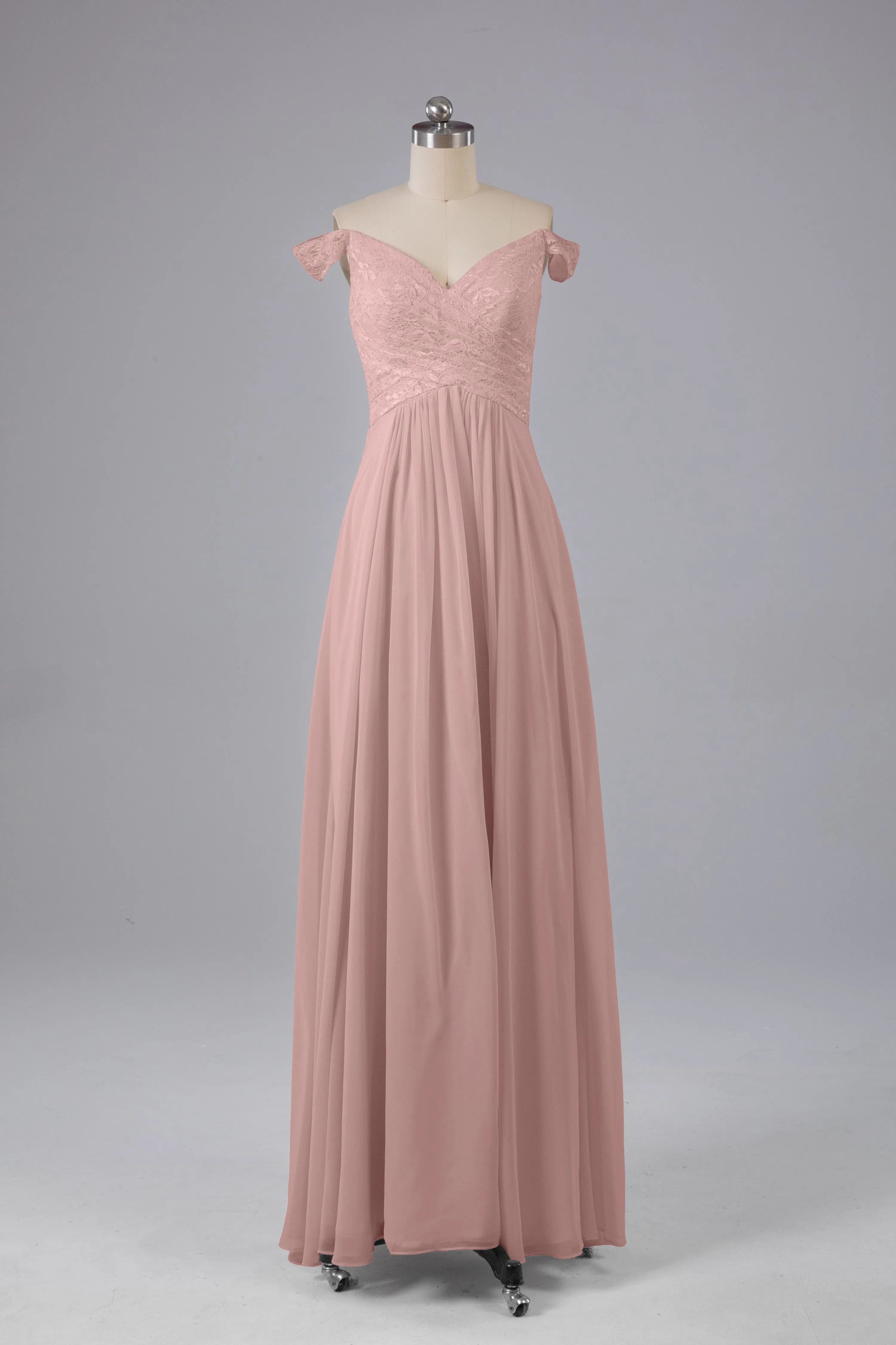 Elegant Chiffon Off The Shoulder Open Back Long Bridesmaid Dresses