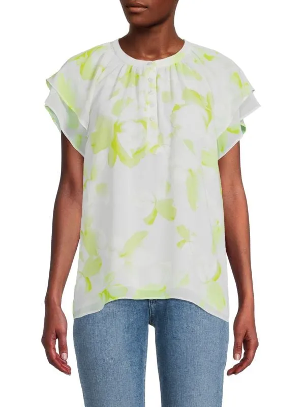 Floral cap sleeve top Calvin Klein Pale gray combo