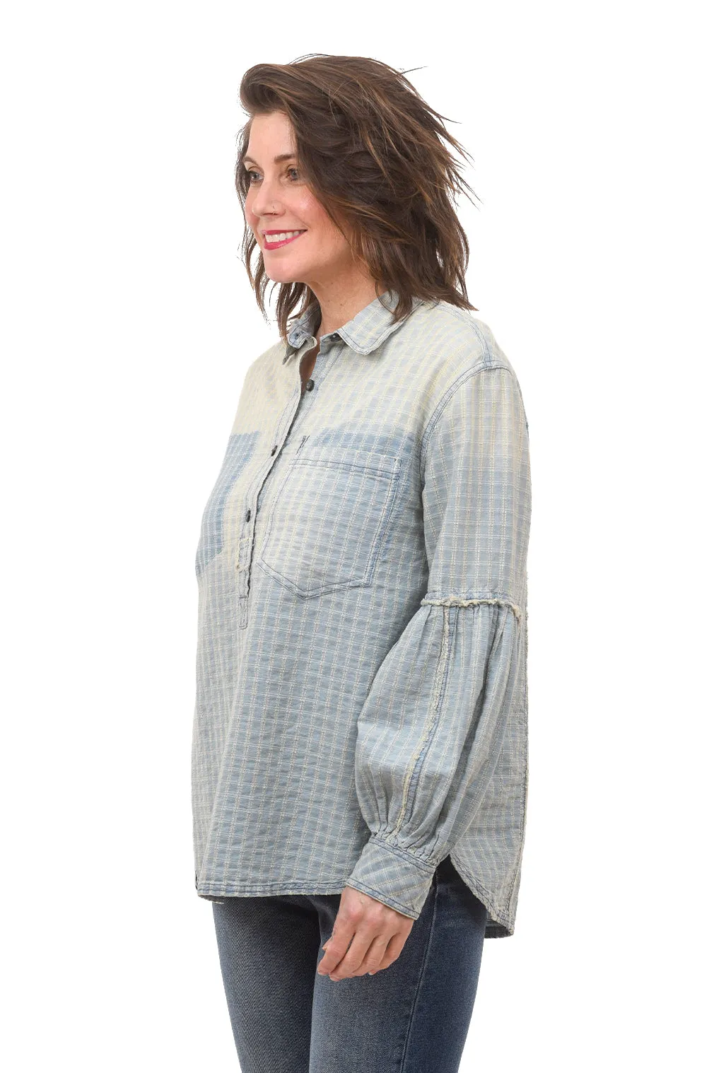 Glacier Puff-Sleeve Shirt, Blue