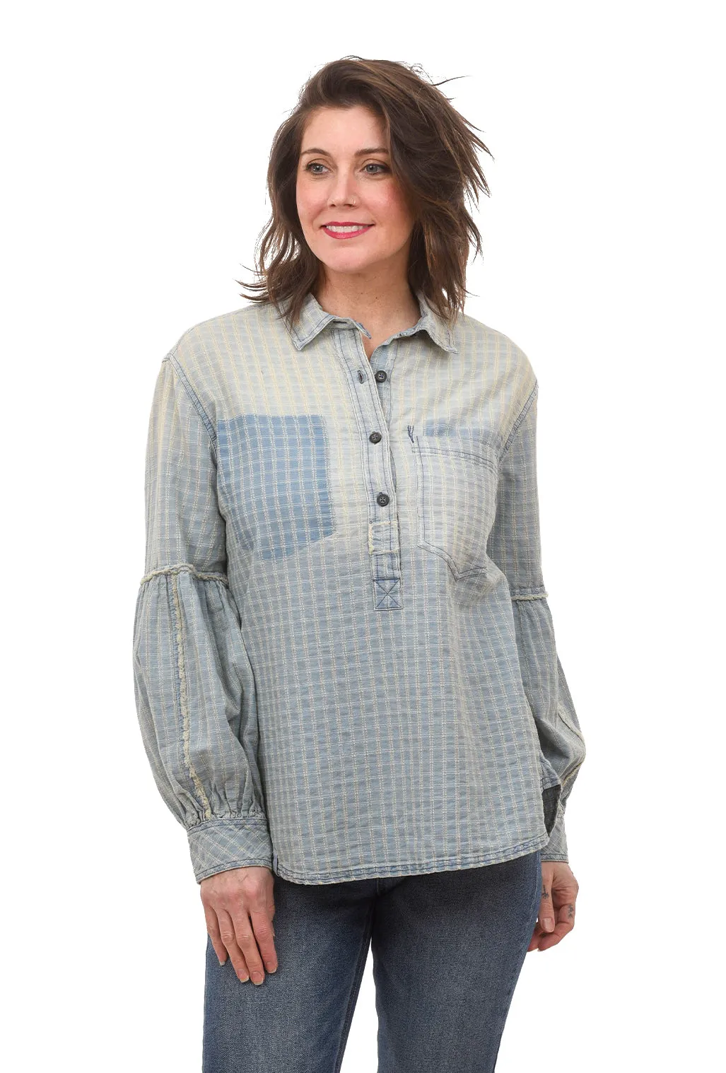 Glacier Puff-Sleeve Shirt, Blue