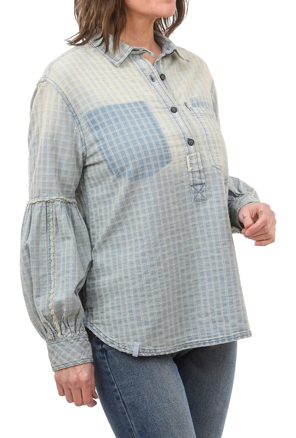 Glacier Puff-Sleeve Shirt, Blue