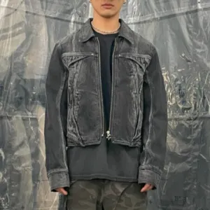 Hidden pocket denim trucker jacket black