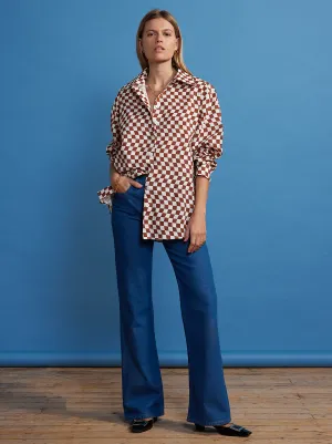 Mariana Brown Wavy Checker Boyfriend Shirt