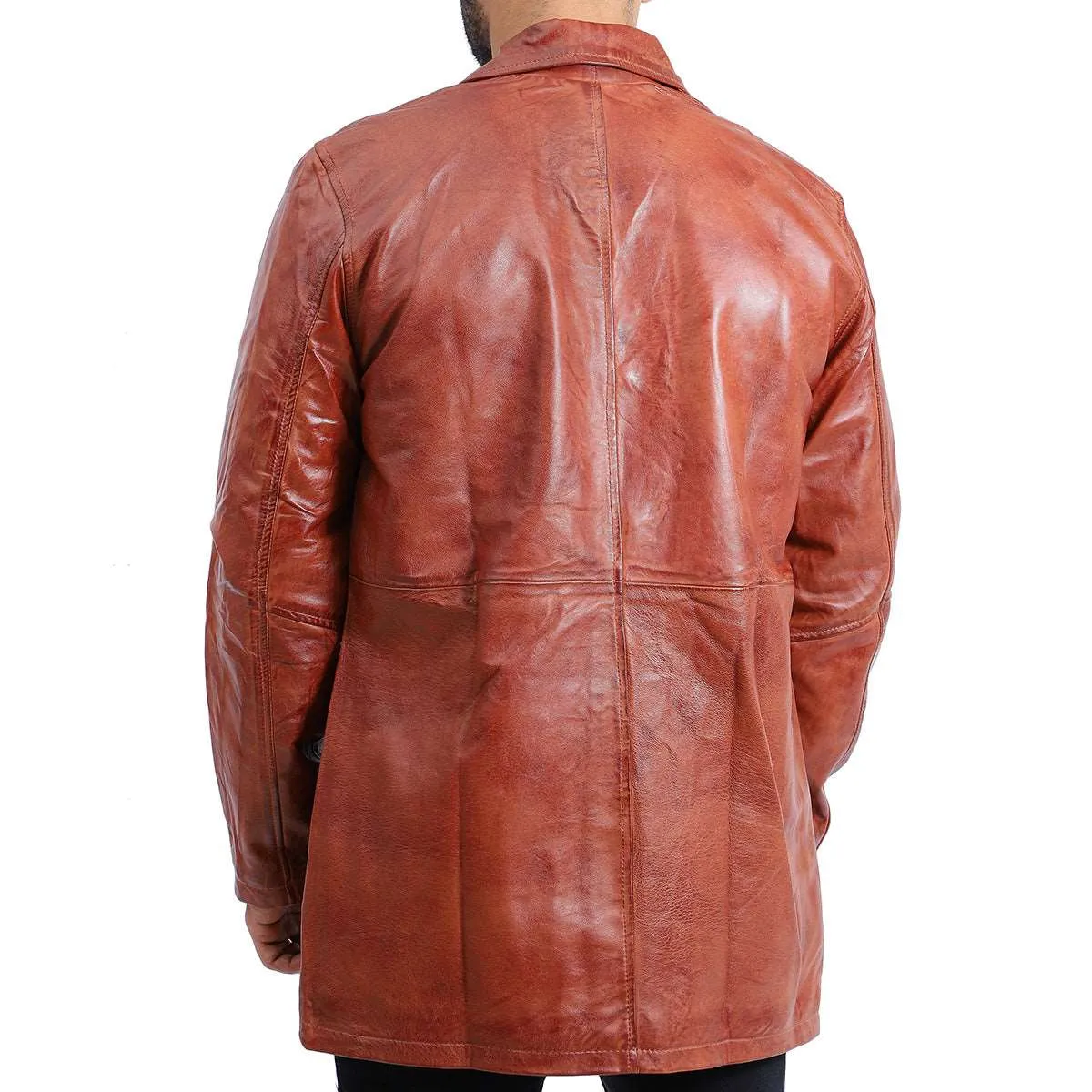 Men's 5 Button Brown Leather Coat