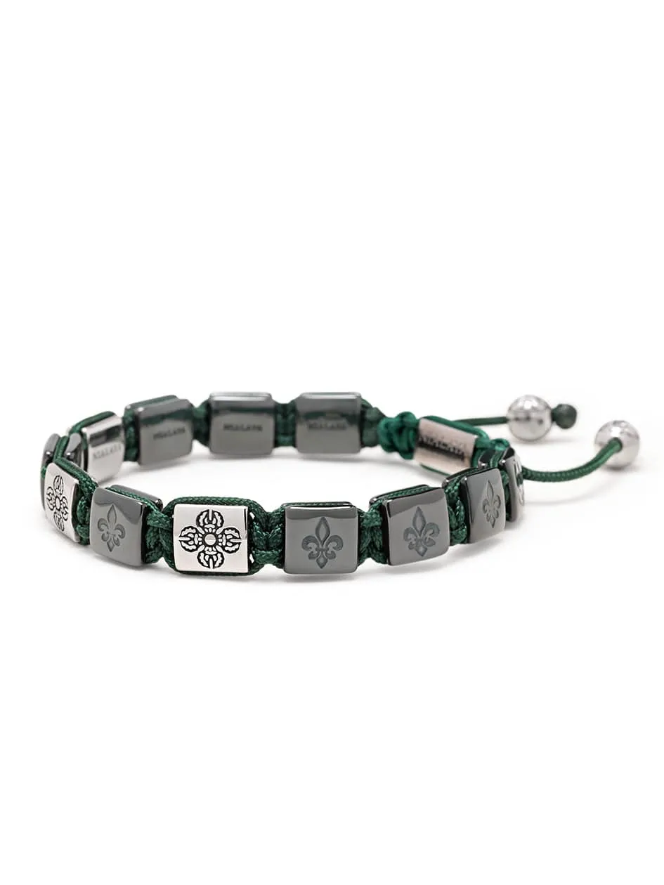 Men's Ceramic Flatbead Bracelet in Green and Silver