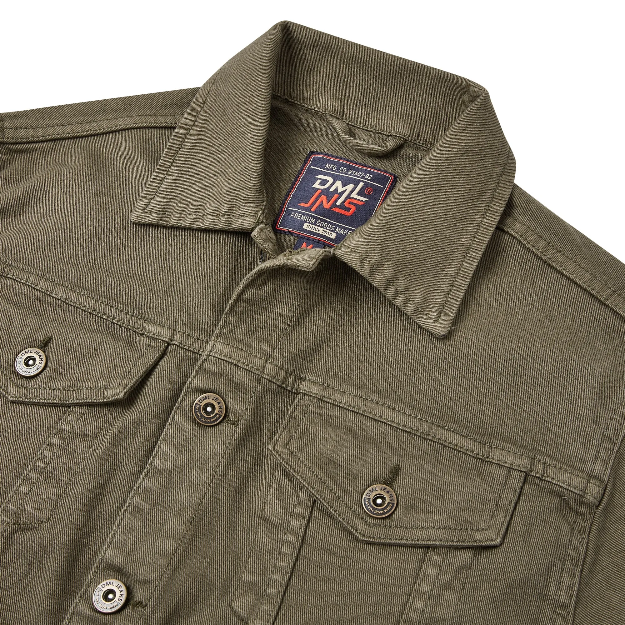 Pendle mens twill trucker jacket with comfort stretch in Olive