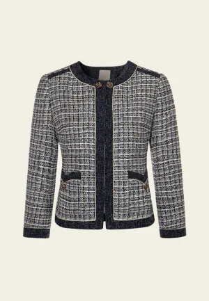 Rose Sculpted-button Contrast-trim Checked Jacket