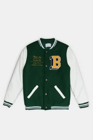 Senior Boys Green Embellished Baseball Casual Jacket