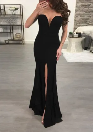 Sexy Black Sweetheart Evening Dress | Mermaid Prom Dress With Slit BC0507