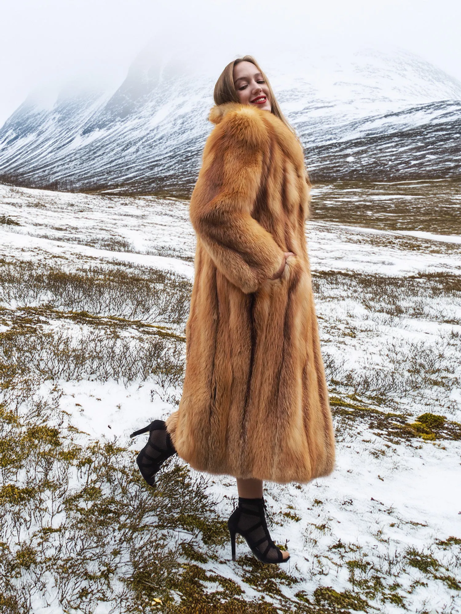 Vintage Cherry Red Fox Coat Size S