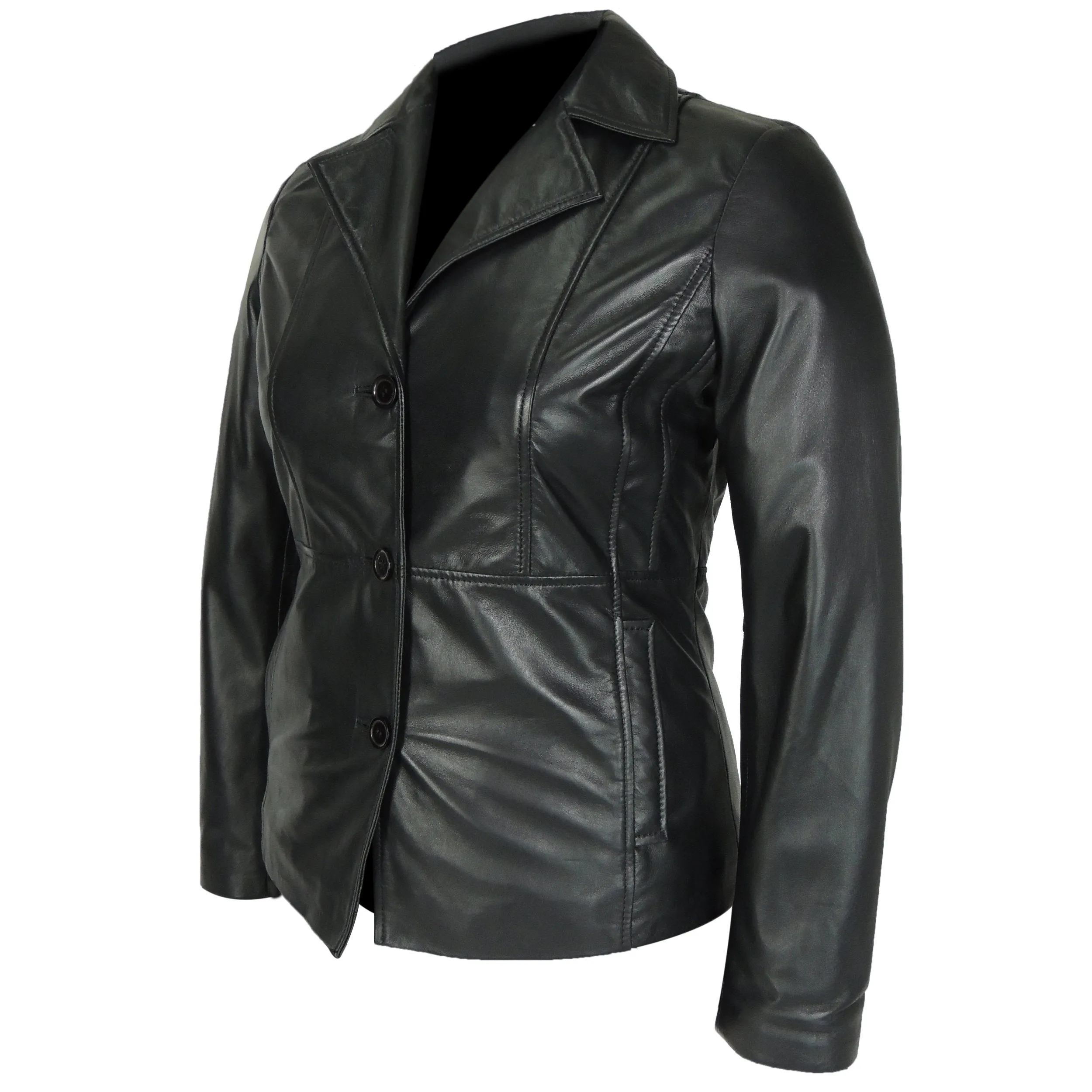 Women's Athena 3 Button Leather Coat