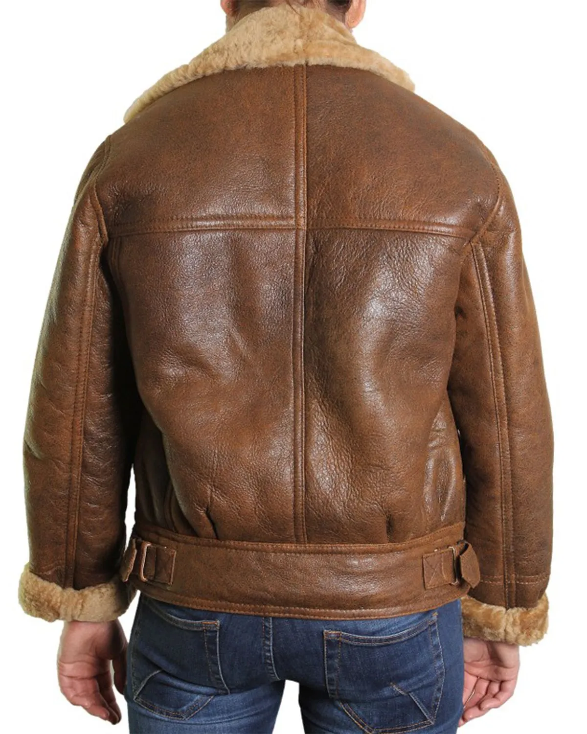 Womens Fur Shearling Bomber Aviator Leather Jacket